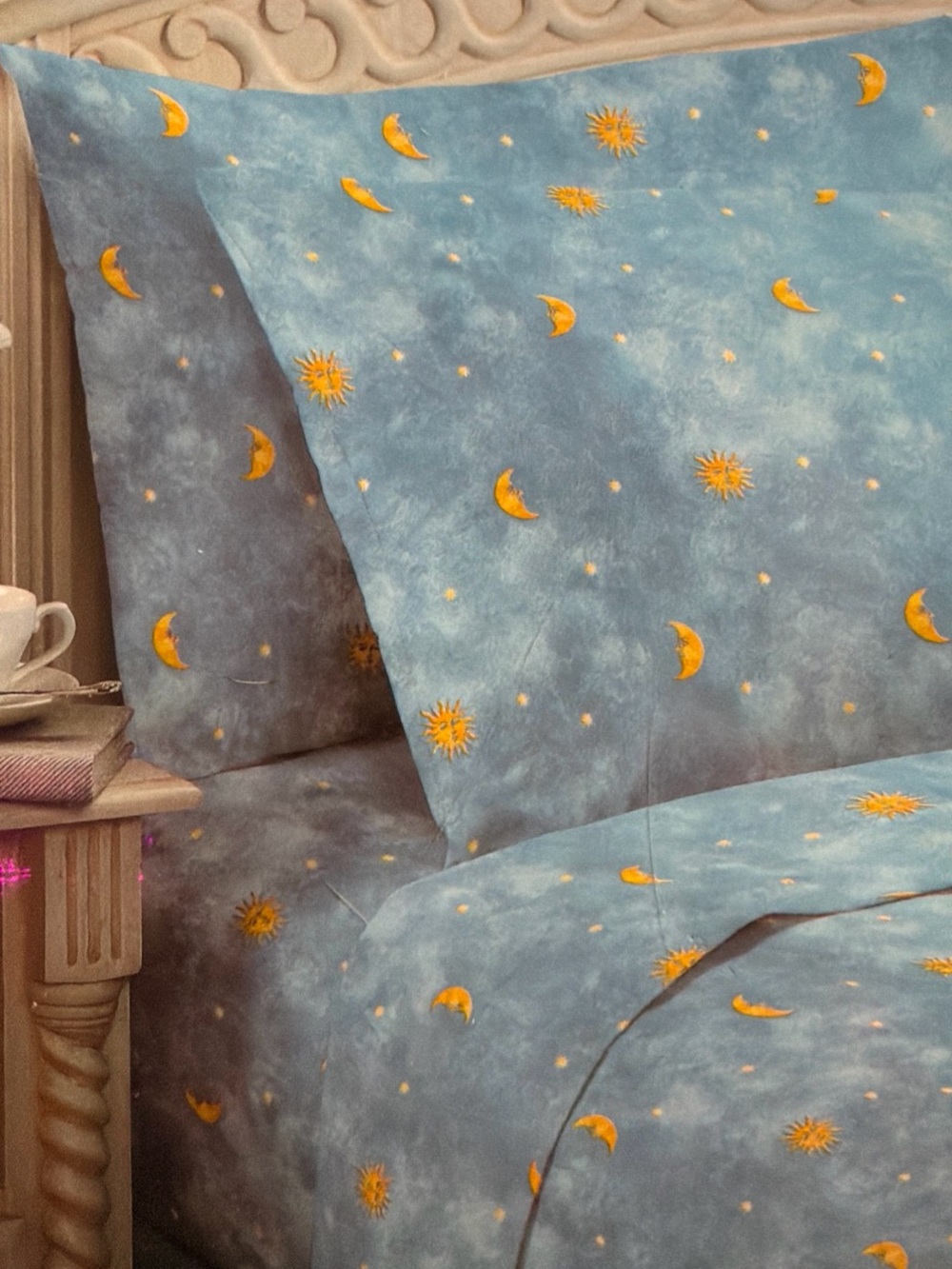Vintage 90s Jubilee Celestial Dark Blue Sheet Set Twin Walmart Sun Moon NOS